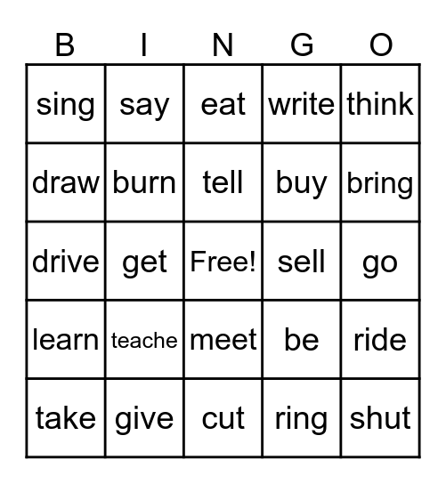 Irregular Verbs Bingo Card