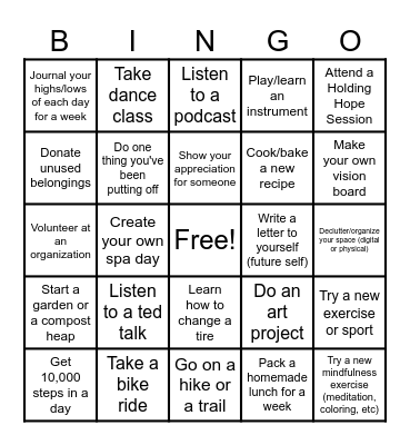 Summer Wellness Challenege Bingo Card