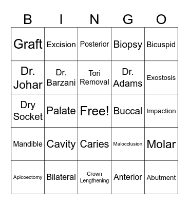 Empire Oral Surgery Bingo Card