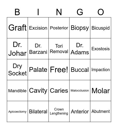 Empire Oral Surgery Bingo Card