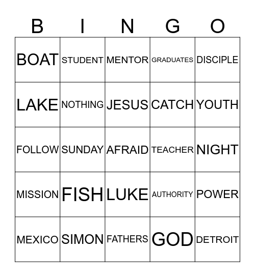 YOUTH SUNDAY BINGO Card