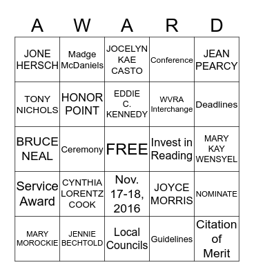 INVEST IN AWARDS Bingo Card