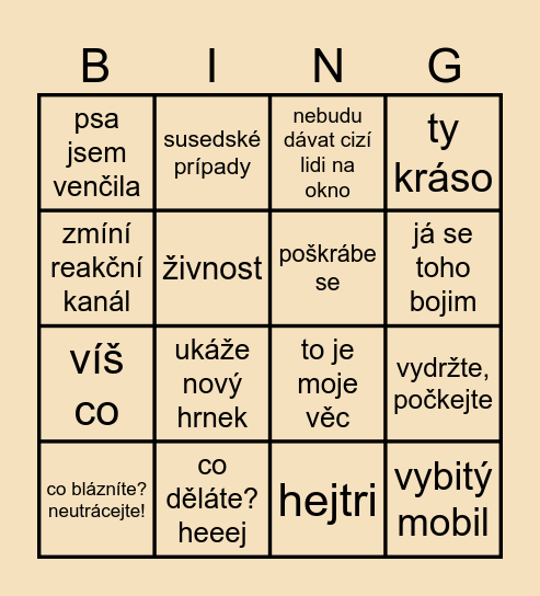 šopina Bingo Card