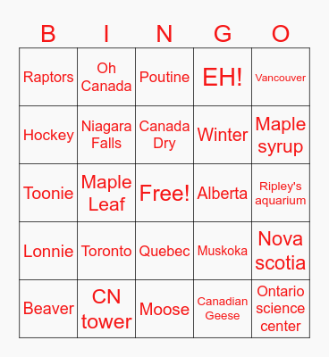 Canada! Bingo Card