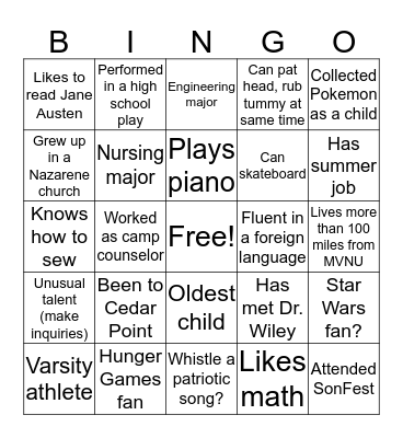 WELCOME TO HONORS! Bingo Card