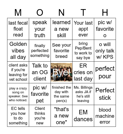 Last Month Bingo Card