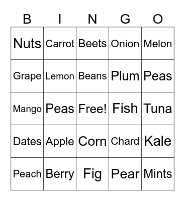 Healthy Foods Bingo Card