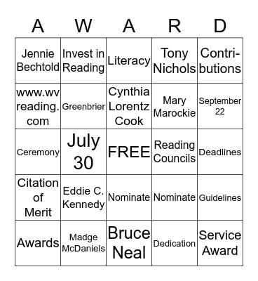 INVEST IN AWARDS Bingo Card