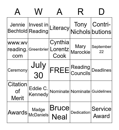 INVEST IN AWARDS Bingo Card