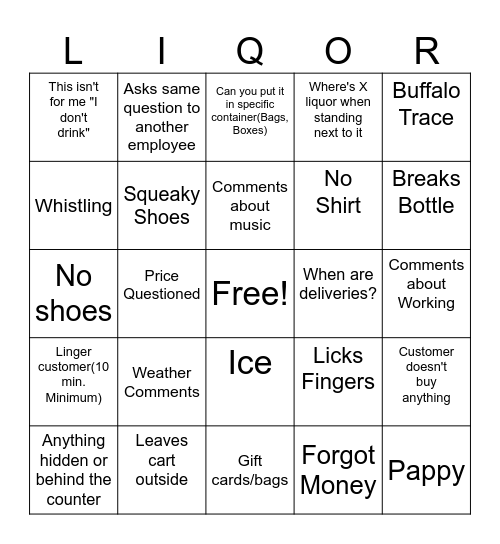Liquors Bingo Card