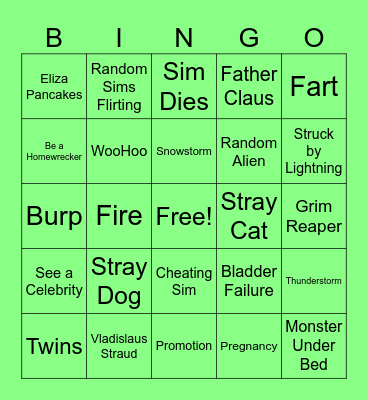 Sims 4 Base Game Bingo Card