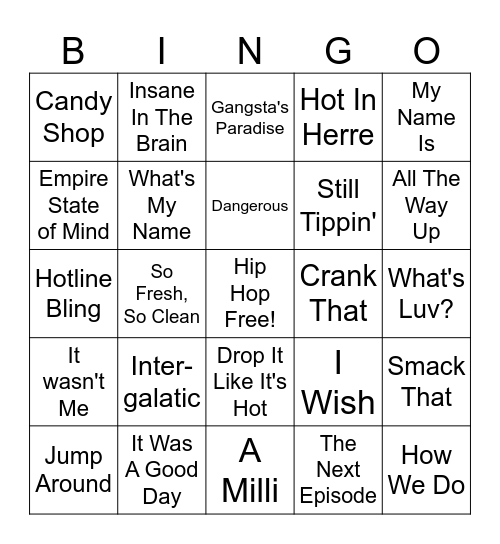 Hip Hop Bingo Card