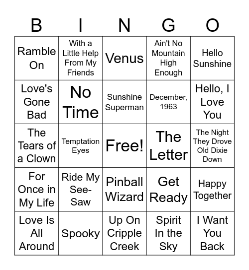 HN Summers of Love 1967-1969 Bingo Card