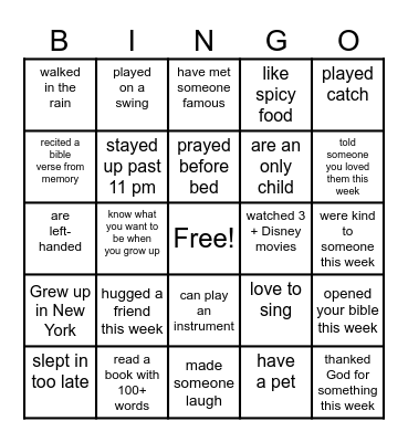 Explorers! Bingo Card