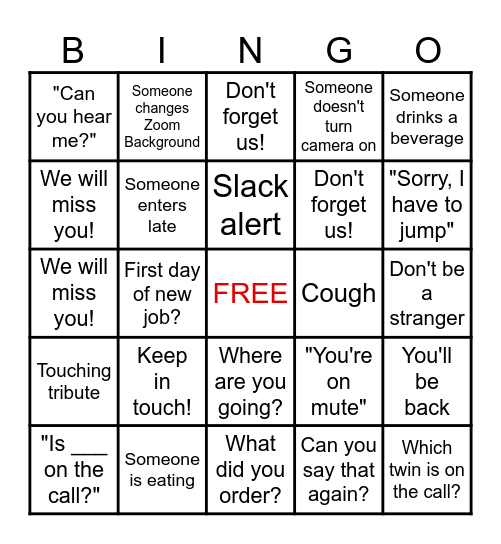 Gen's Farewell Party Bingo Card