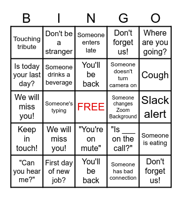 Gen's Farewell Party Bingo Card