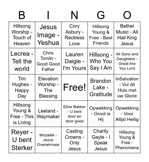 Muziekbingo Tieners! Bingo Card