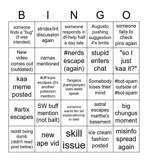 fn bingo #3 Bingo Card