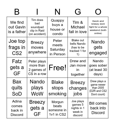 Spicy Boys 2024 Bingo Card
