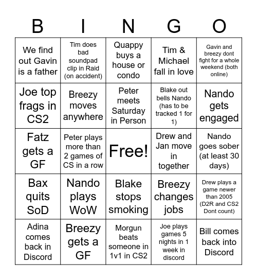 Spicy Boys 2024 Bingo Card