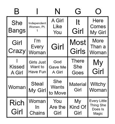 IT'S A FEMALE THING Bingo Card
