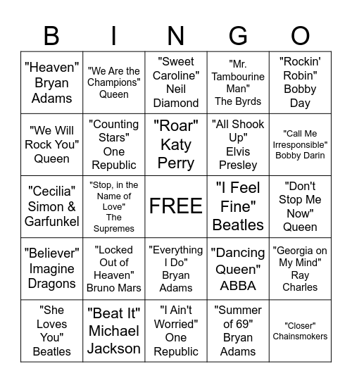 Musical Bingo Card