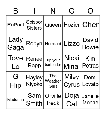 Queer Anthems Bingo Card