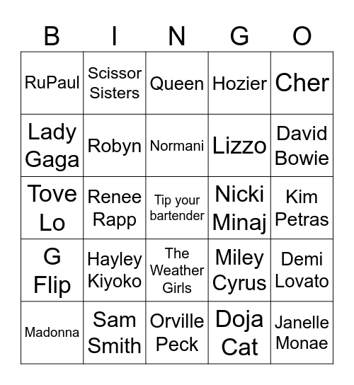 Queer Anthems Bingo Card