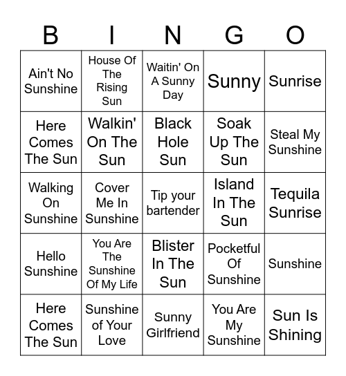 Sunshine Bingo Card