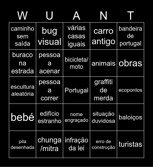 Wuant Google Street Bingo Card