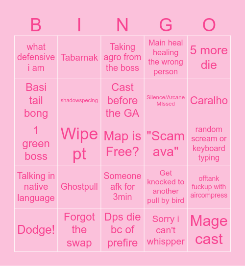 Drunk Ava Bingo Card