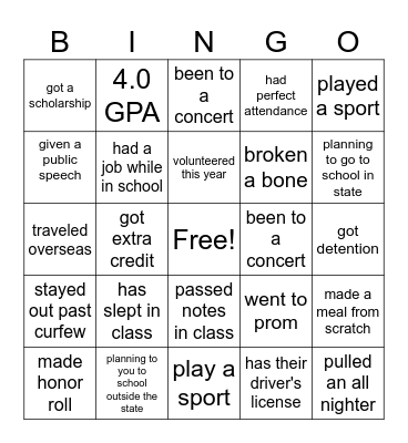 GRADUATION Bingo Card