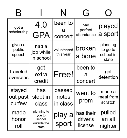 GRADUATION Bingo Card