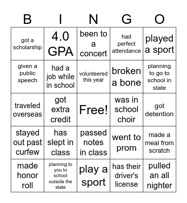 GRADUATION Bingo Card