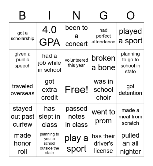 GRADUATION Bingo Card