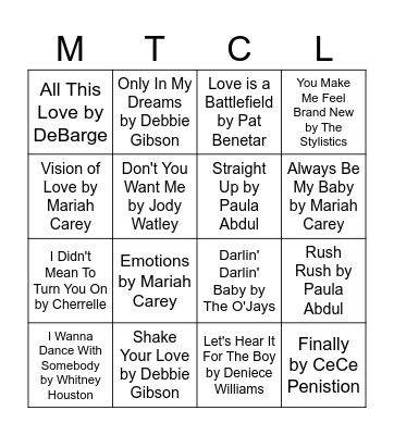 Melissa's Mirror Bingo Card