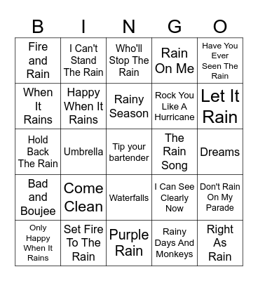Rain Bingo Card