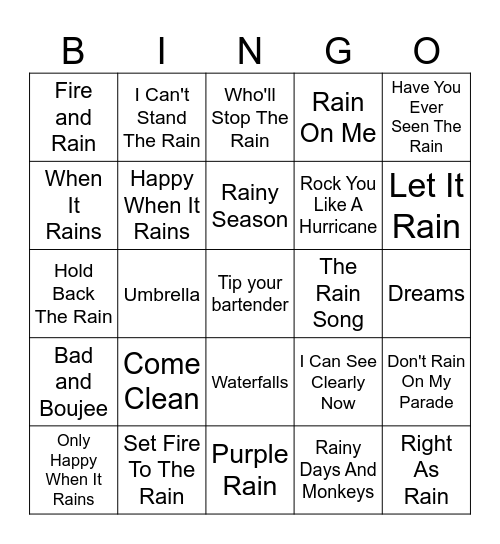 Rain Bingo Card