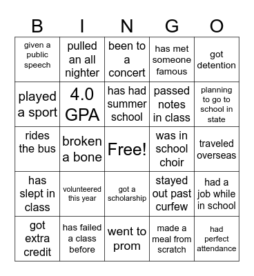 GRADUATION Bingo Card