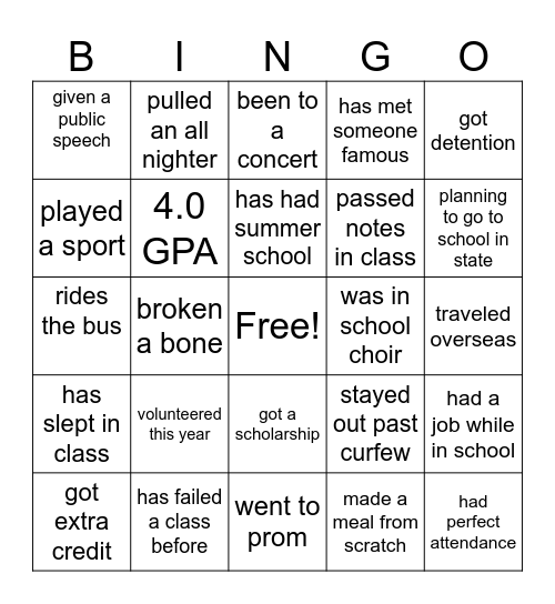 GRADUATION Bingo Card