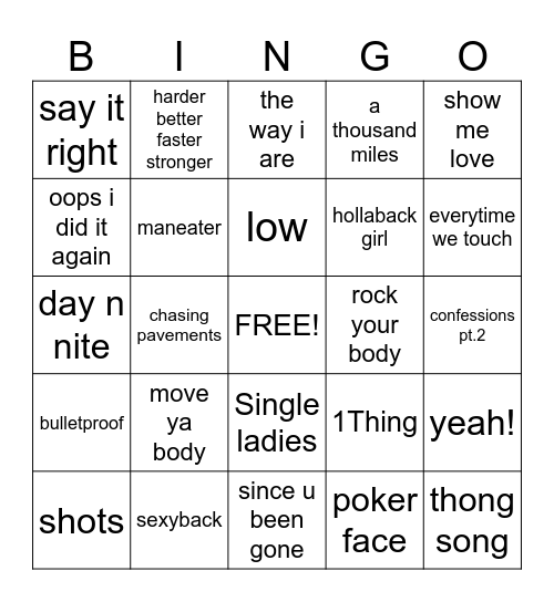 6/13/24 2000s playlist Bingo Card