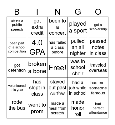 GRADUATION Bingo Card