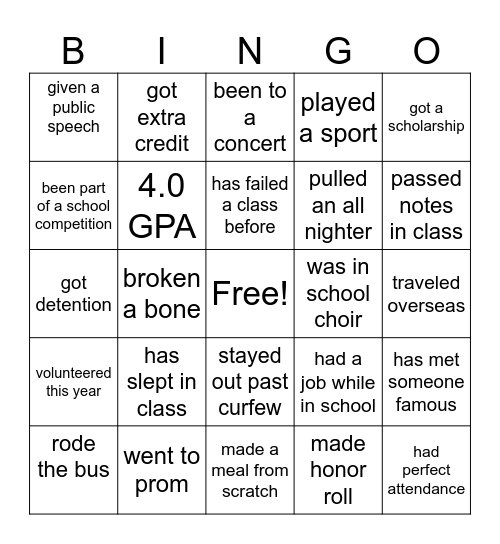 GRADUATION Bingo Card