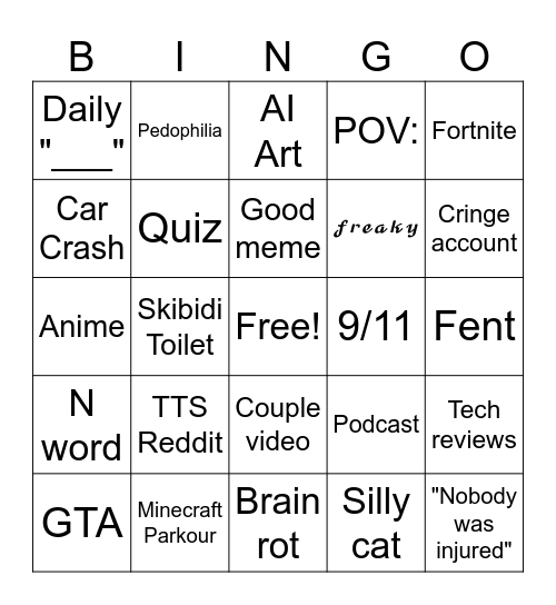 Instagram Reels Bingo Card