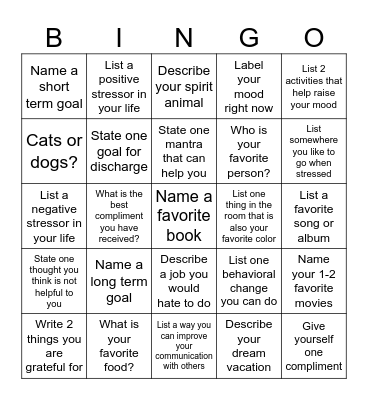 Mental Health and Icebreaker Bingo Card