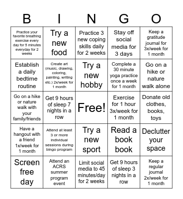 Summer Plans Bingo Card