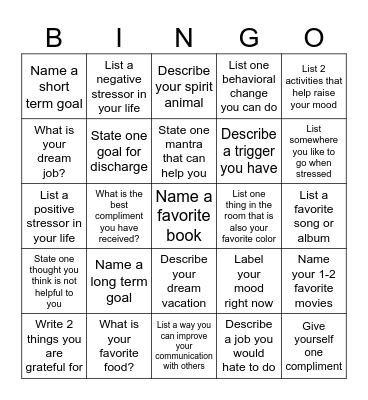 Mental Health and Icebreak Bingo Card