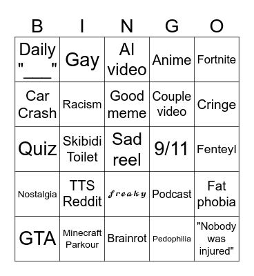 Instagram Reels Bingo Card