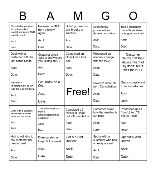 OBA Team Bingo Card