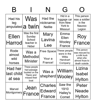 France Family Ancestor Bingo Card